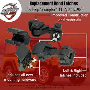 Hood Latches - Set of 2 - Replaces# 55176636AD, 68038118AA, 42422 - Fits Jeep Wrangler TJ