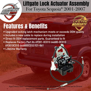 Integrated Rear Liftgate Lock Actuator with Cable - Replaces# 69301-0C010 64680-0C010 931-861 - Fits Toyota Sequoia
