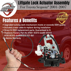Integrated Rear Liftgate Lock Actuator with Cable - Replaces# 69301-0C010 64680-0C010 931-861 - Fits Toyota Sequoia
