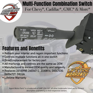 Multi-Function Combination Column Blinker Switch - Replaces# 2330814, 26100985, 26036312 - Fits Cadillac, Chevy, GMC Trucks and SUVs