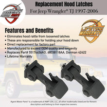 Load image into Gallery viewer, Hood Latches - Set of 2 - Replaces# 55176636AD, 68038118AA, 42422 - Fits Jeep Wrangler TJ