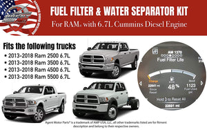 Fuel Filter Water Separator Set - Replaces# 68157291AA, 68197867AA, FS43255, 68065608AA, FS53000 - Fits Ram 6.7L Cummins Diesel