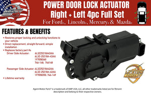 Power Door Lock Actuator - Set of 4 - Replaces# 6L3Z25218A43AA, 6L3Z25218A42AA - Fits Ford Vehicles