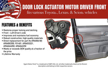 Load image into Gallery viewer, Door Lock Actuator Motor Assembly - Front Left Side - Replaces# 69040-0C050, 931-401 - Fits Toyota, Lexus, Scion