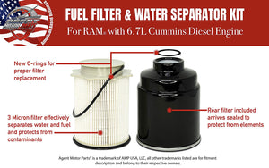 Fuel Filter Water Separator Set - Replaces# 68157291AA, 68197867AA, FS43255, 68065608AA, FS53000 - Fits Ram 6.7L Cummins Diesel