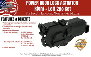 Power Door Lock Actuator - Set of 2 - Replaces# 6L3Z25218A43AA, 6L3Z25218A42AA - Fits Ford Vehicles