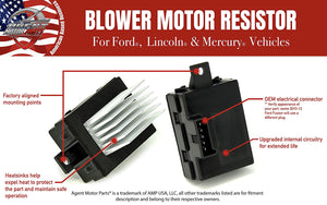 HVAC Blower Motor Resistor - Replaces# 8E5Z19E624A, 8E5Z-19E624-A, JA1712, 4P1589,YH1825, EBY-100342 - Fits Ford, Lincoln, Mercury