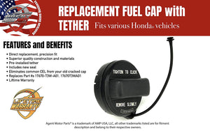 Fuel Filler Gas Cap - Replaces# 17670-T3W-A01 - Fits Honda Vehicles