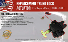 Load image into Gallery viewer, Replacement Trunk Latch Door Actuator - Fits Toyota Camry 2007 - 2011 with Automatic Keyless Entry Trunk Lock - Replaces 64600-06010, 931-860, 64600-33120