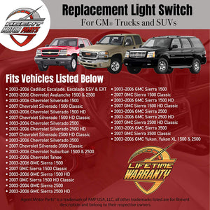 Cargo Fog Lamp Switch - Replaces# D7096C, 15143597, 1S14820. 15076588 - Fits Cadillac, Chevy, GMC